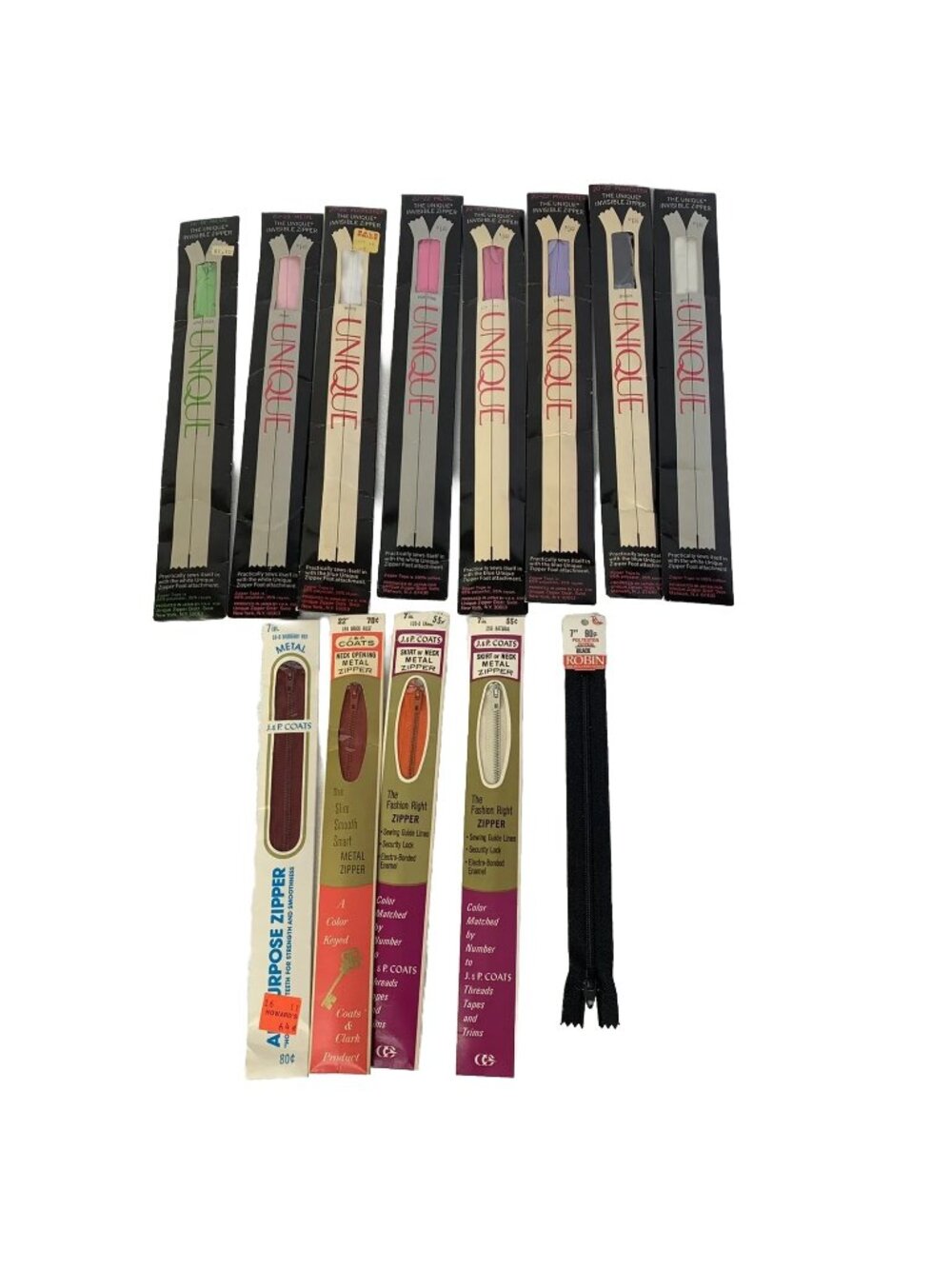 Vintage Metal Zippers Lot of 13 Various Colors Brands Sizes Unique J&P Coats